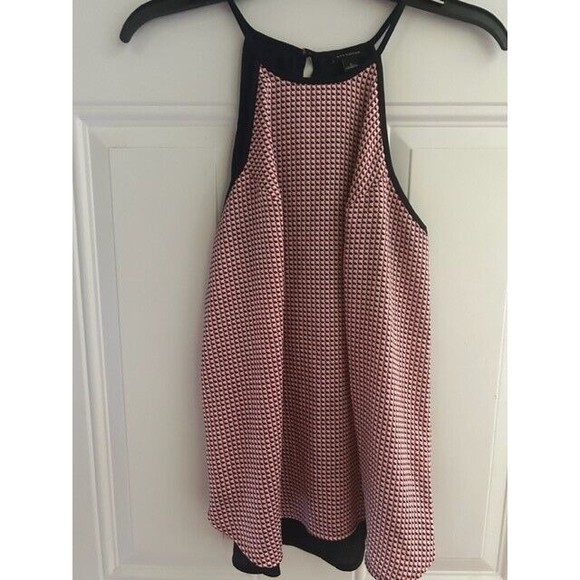 Ann Taylor Top Womens Size Small Red Black Sleeveless Halter Summer Button EUC - Picture 1 of 7